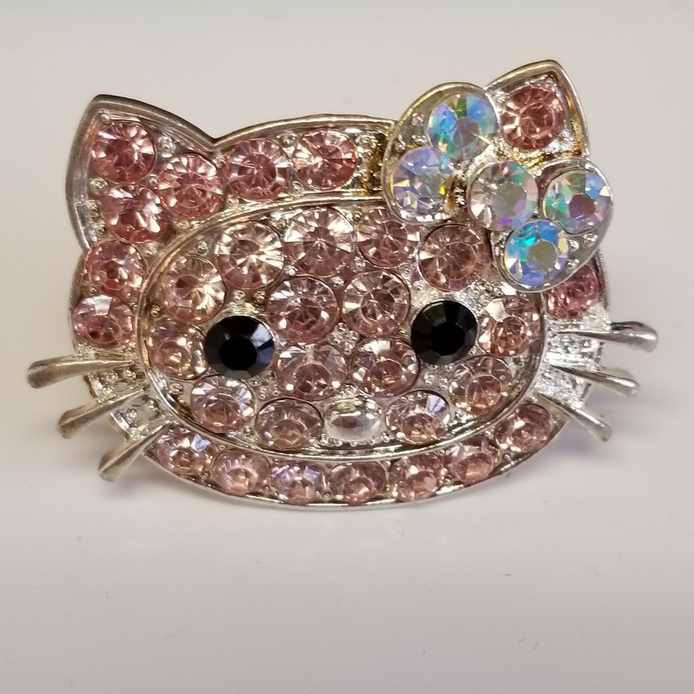 Hello Kitty Adjustable Rhinestone Logo Ring  Pink and Silver New